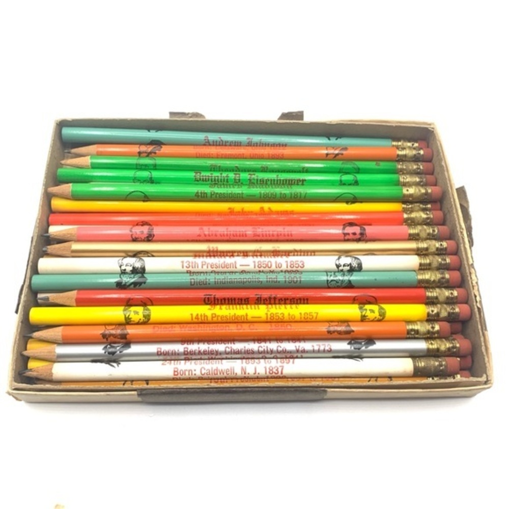 Vintage Lot Of 27 Presidents Pencils 1960s United States Pencils With Box